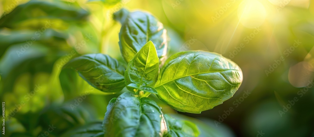 Aufkleber Close up image of a basil leaf highlighting phosphorus deficiency with a blurred background ideal as a copy space image