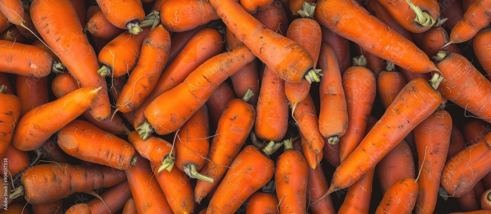 Poster many bright orange carrots are available in the market perfect for any recipe or dish needing a fres