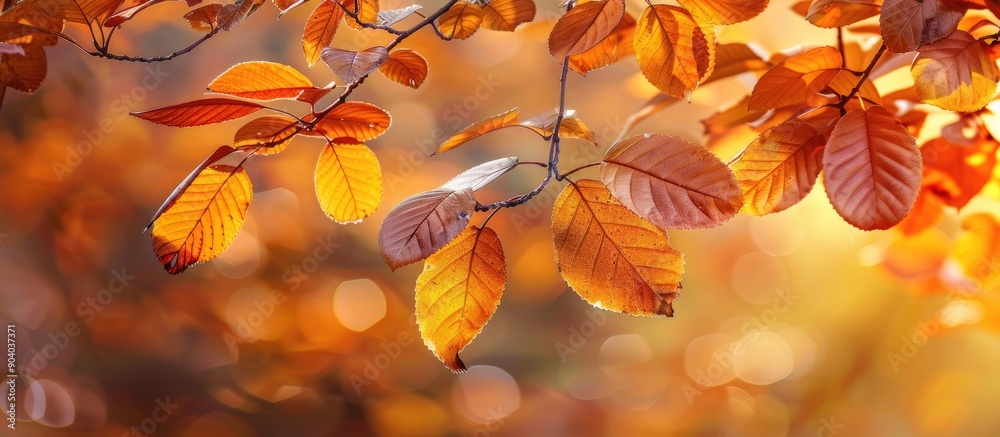 Poster vibrant fall foliage adorns the tree branches in a copy space image