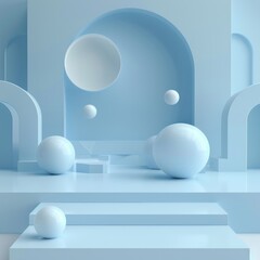 A serene blue abstract scene featuring geometric shapes and soft forms, perfect for modern design and minimalist aesthetics.