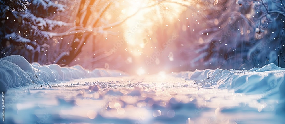 Aufkleber Winter scene with white snow covering the ground creating a serene and cold atmosphere Perfect as a background for copy space image
