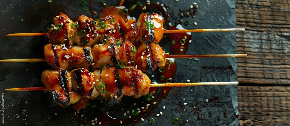 Poster japanese style chicken yakitori with a beautiful copy space image