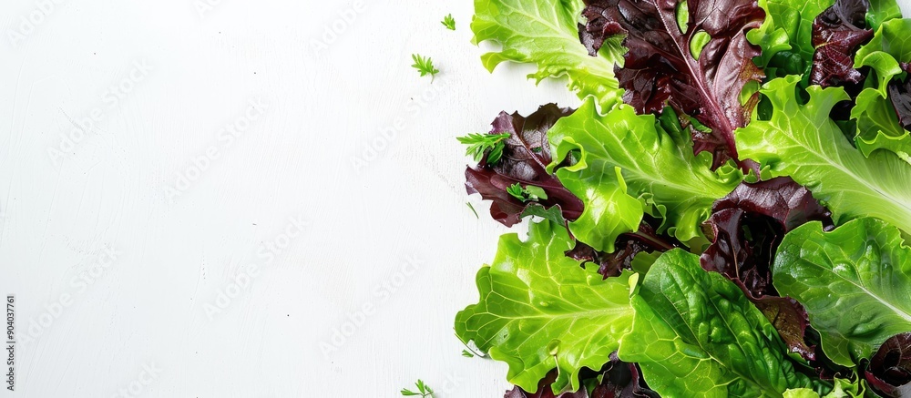 Poster red oak lettuce on a blank white surface with copy space image