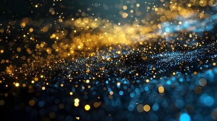Naklejka premium abstract blue and gold background with particles