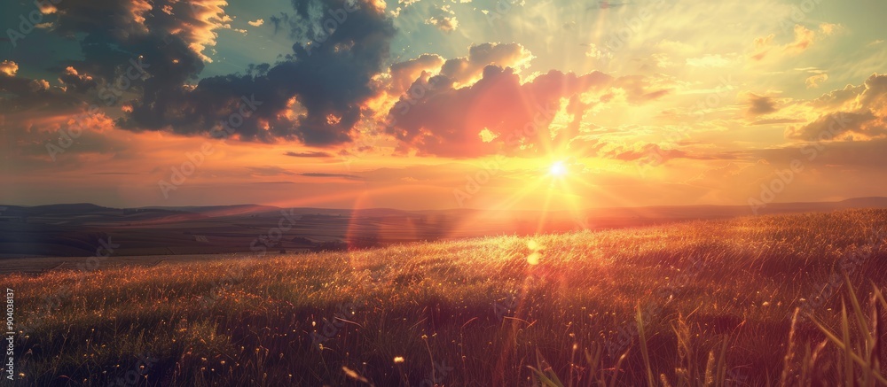 Poster a captivating sunset view with a beautiful sky and copy space image