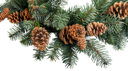 Christmas tree branches border garland on transparent background