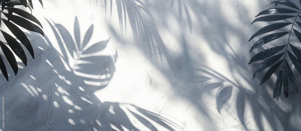 Leinwandbilder nature s tropical leaves cast shadows and light on a white wall background creating a shadow overlay