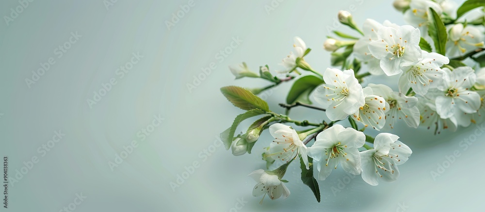 Aufkleber Nature presents a delicate branch of white jasmine spring flowers against a serene background with ample copy space image for text