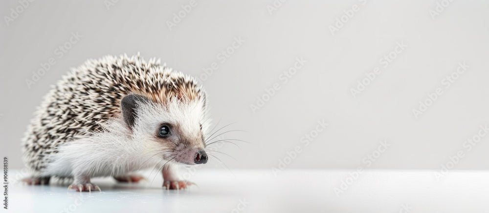 Poster a hedgehog on a white backdrop with copy space image