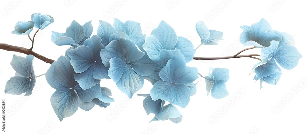Aufkleber isolated white background showcasing a branch of light blue hydrangea flowers in a copy space image