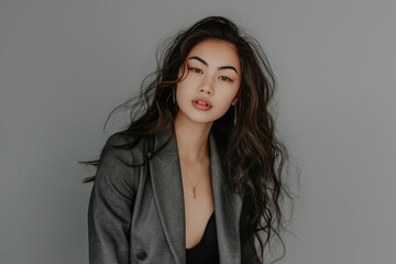 Fototapeta premium A gorgeous Chinese lady posing, highlighting beauty and fresh style with a clean and elegant look.