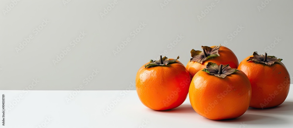 Aufkleber a picture showing fresh ripe persimmons against a plain white backdrop with copy space image