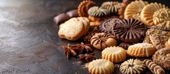 Variety of Italian cookies displayed in a copy space image