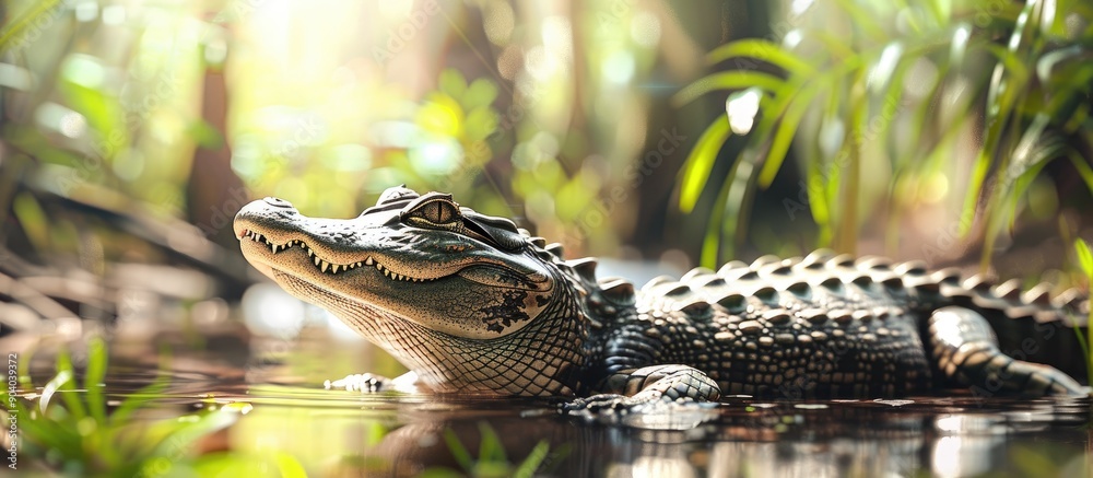 Poster Alligator in a swamp with a copy space image for text
