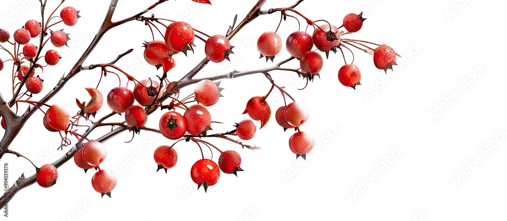 Aufkleber red ripe hawthorn berries are displayed on branches in a harvest of medicinal plants for treating vi