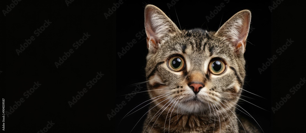 Poster A domestic cat with a curious gaze in a studio setting facing the camera with copy space image