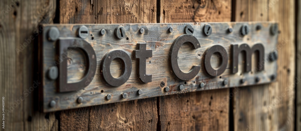 Fototapete vintage letterpress type spelling dot com on weathered wood providing a rustic backdrop with copy sp