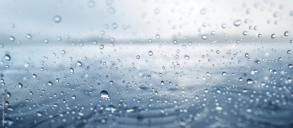 Poster observing a rainstorm through a misty window adorned with numerous raindrops providing the perfect c
