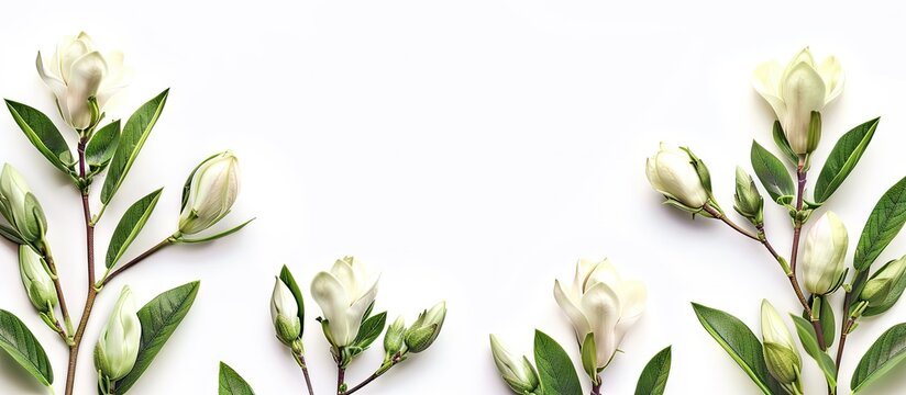 White background with kopsia flower buds allowing for copy space image