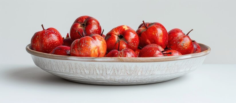 A detailed shot of Kachri fruits placed in a bowl against a white backdrop suitable for a copy space image