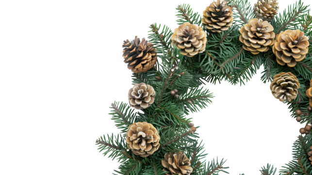 Christmas tree branches border garland on transparent background