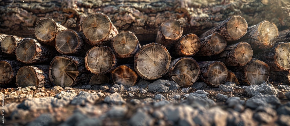Fototapete Stacked logs with empty space for text or image providing a clear copy space image