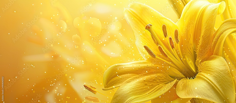 Aufkleber close up view of large royal lilies in yellow with lotus pollen beauty elements of a lily in a copy 