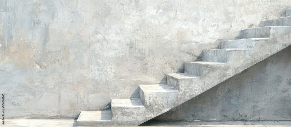 Wall mural minimalist style composition featuring a concrete staircase on a soft background with copy space ima