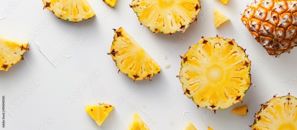 Aufkleber Pineapple slices on a white background with copy space image