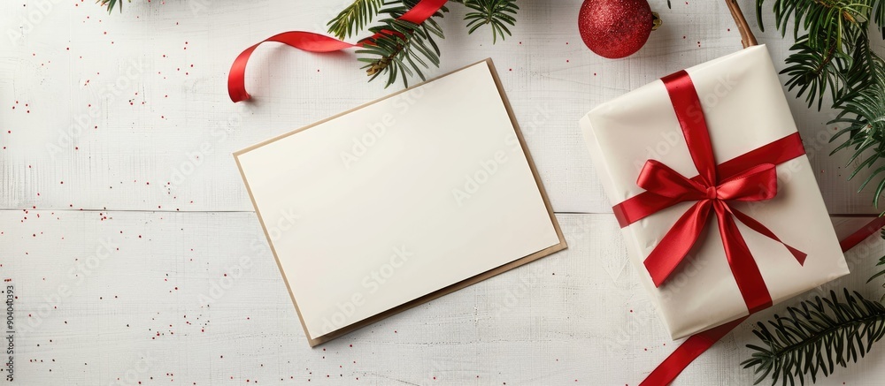 Poster a festive paper card for the new year placed by a gift box with copy space image