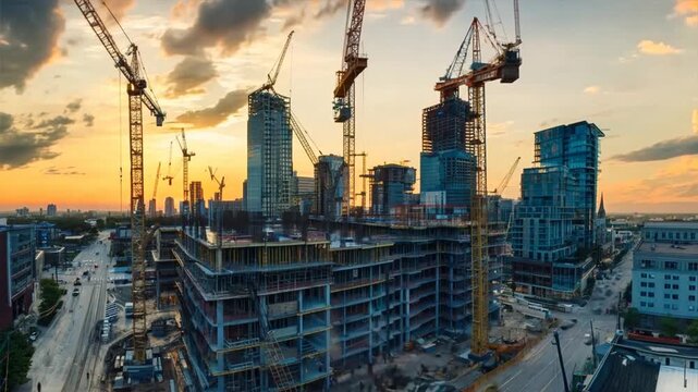 construction site at sunset
