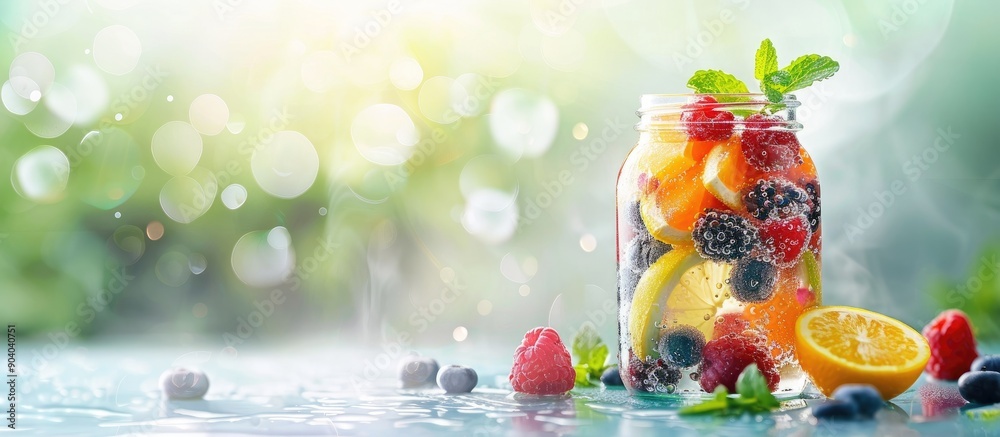 Poster refreshing detox water with a mix of fresh summer fruits like berries and citrus perfect for a light