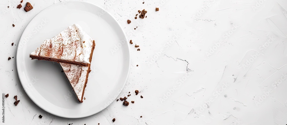 Poster A white plate with scrumptious triangular baked cakes atop set against a copy space image