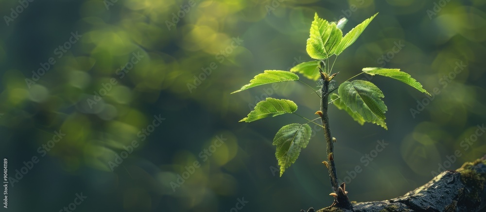 Aufkleber A young common ash tree branch in a spring forest setting suitable for a copy space image
