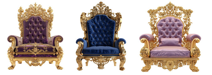 Royal armchair in blue, purple colors. Premium chairs for decor.
