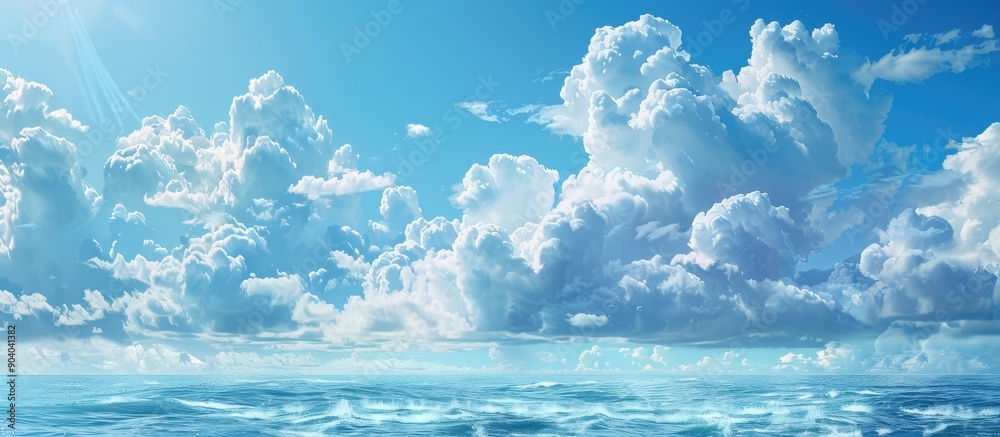 Aufkleber a serene seascape with a vibrant blue sky and fluffy clouds creating a picturesque view with a copy 