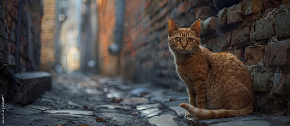 Poster a stray cat in the alleyway with copy space image