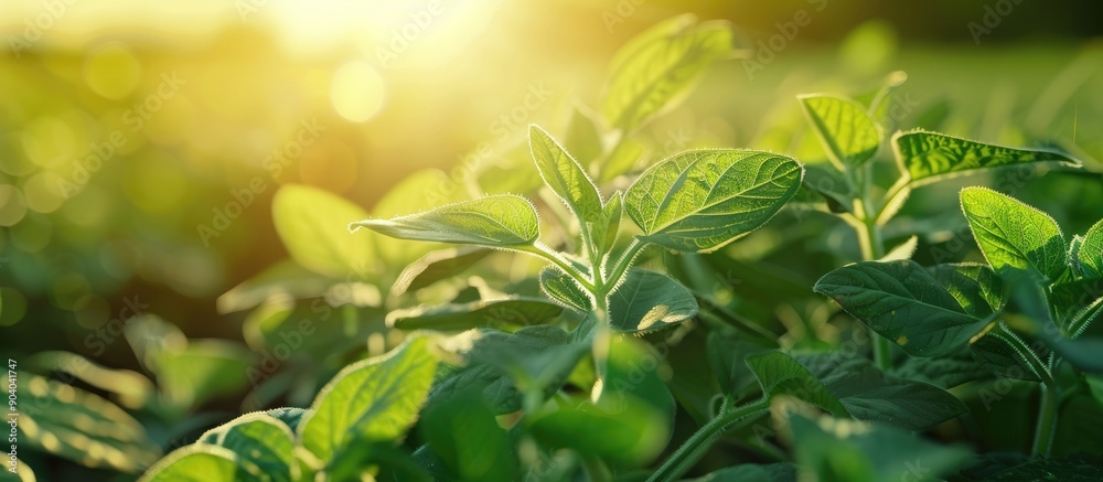 Poster a soybean plant close up in a farm field showcasing concepts like ecology monoculture conservation d