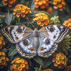 A stunning butterfly with iridescent wings delicately perched on a vibrant flower petal