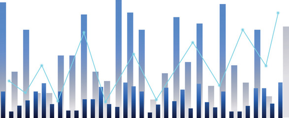 Business stick graph chart. stock market investment trading on blue background. Widescreen Abstract financial graph with uptrend line and bar chart