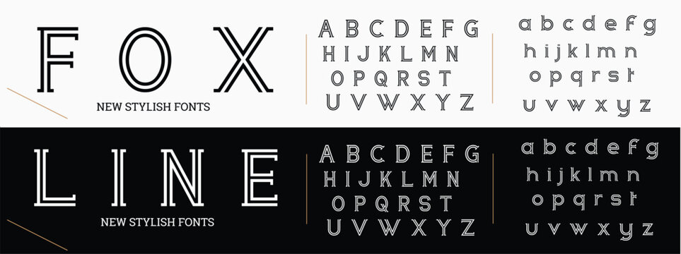 Creative Outline Double line monogram alphabet and tech fonts. Lines font regular uppercase and lowercase. Vector illustration.