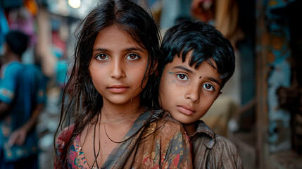 Naklejka premium Unidentified indian kids at Pushkar, Rajasthan, India