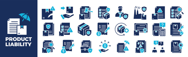 Product Liability Icon Set For Design Elements, protection, liability, legal, safety, law	