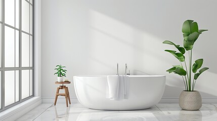 Fototapeta premium A white bathtub in a modern bathroom.
