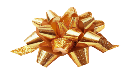 Christmas gold bow on transparent background 