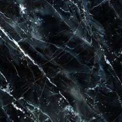 Abstract black marble texture background with white and gold veins.