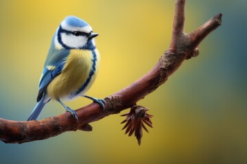 Eurasian blue tit bird at tree branch