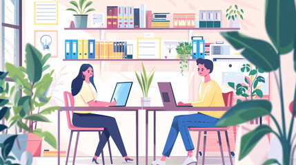 Online shop business partners working together in a small office.