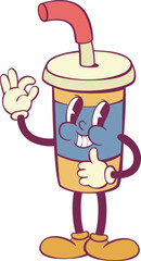 Cup retro groovy mascot cartoon character