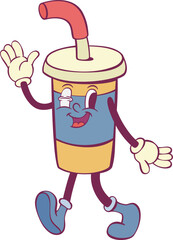 Cup retro groovy mascot cartoon character